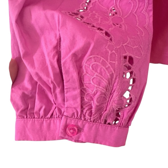 Talbots Embroidered Poplin 100% Cotton Long Sleeve Top Pink Size Large - Picture 4 of 8
